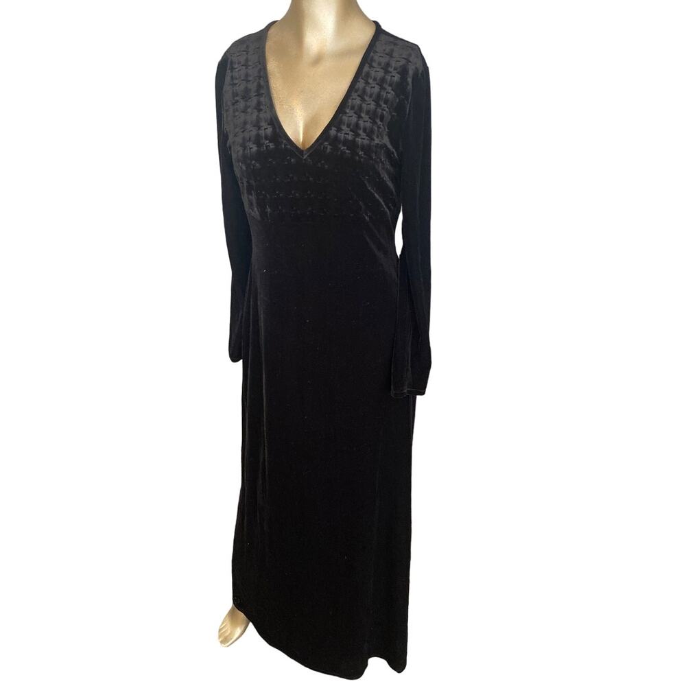 PAPELL BOUTIQUE Evening Black Velvet Dress Full Length Size Medium Side Slit